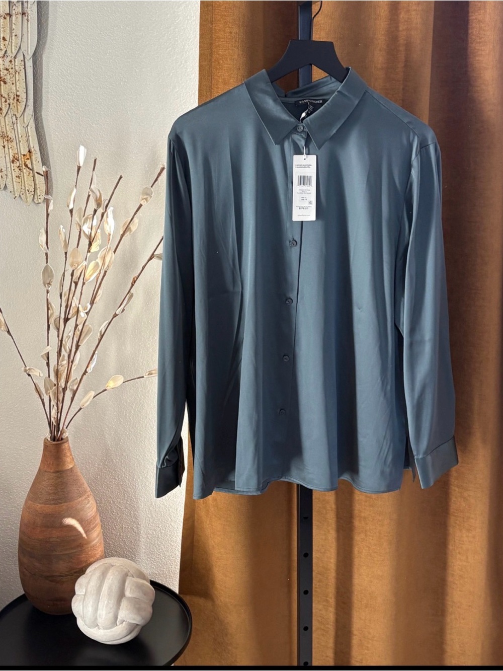New Eileen Fisher Satin Classic Shirt Womens Large